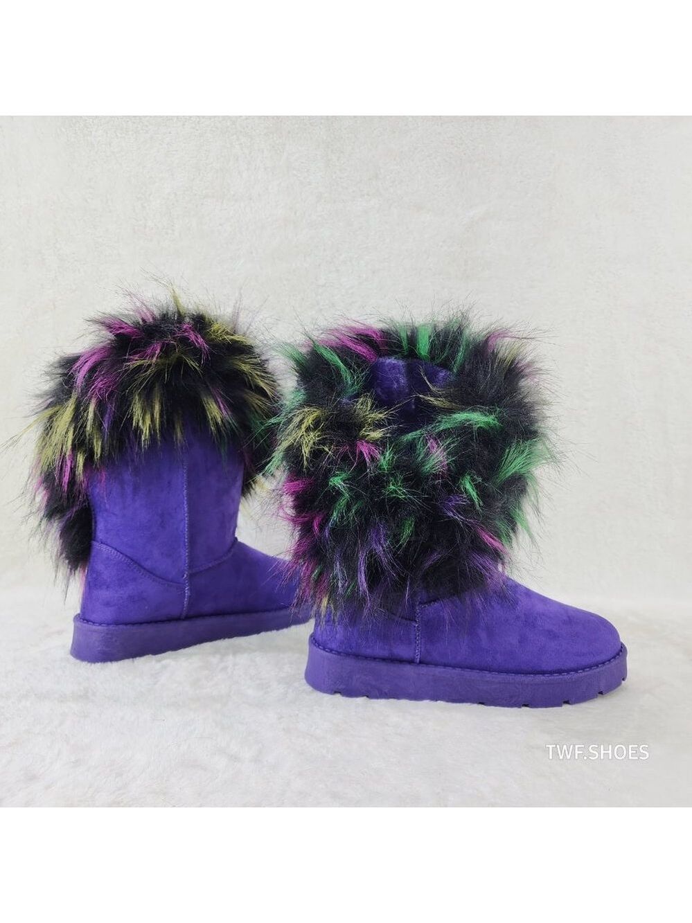 Chi Chi Purple Multi Color Faux Fur Lined Flat Cozy Comfy Winter Boots